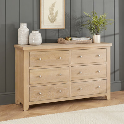 The Furniture Market Cheshire Whitewash Oak Large Wide 6 Drawer Chest from B&Q
