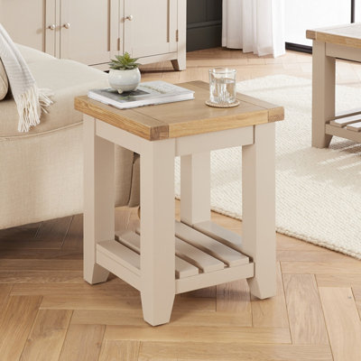 The Furniture Market Cheshire Dove Grey Painted Side Lamp Table With Slatted Shelf from B&Q