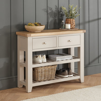 The Furniture Market Cheshire Dove Grey Painted 2 Drawer Hall Console Table from B&Q
