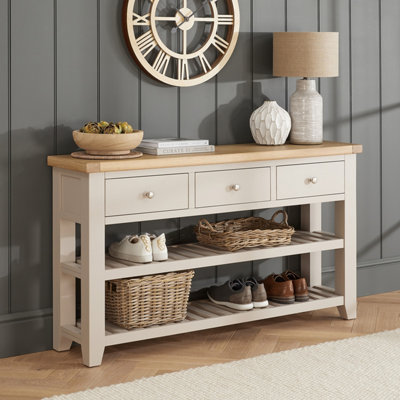 The Furniture Market Cheshire Dove Grey Painted Large 3 Drawer Hall Console Table from B&Q