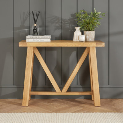The Furniture Market Marbury Oak Small Trestle Console Hall Table from B&Q