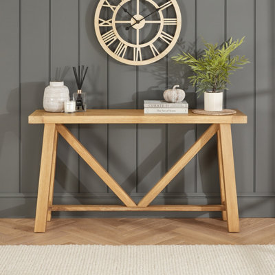 The Furniture Market Marbury Oak Large Trestle Console Hall Table from B&Q