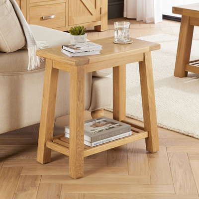 The Furniture Market Marbury Oak Trestle Sofa Side Lamp Table from B&Q