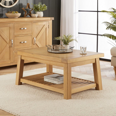The Furniture Market Marbury Oak Trestle Coffee Table With Slatted Shelf from B&Q