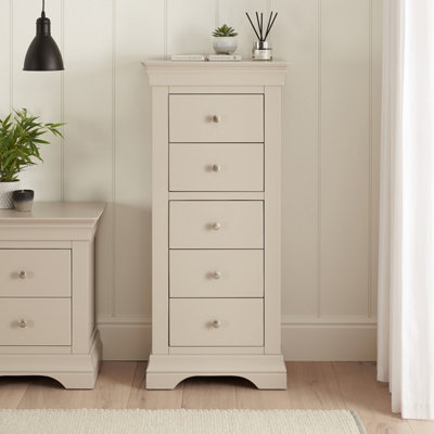 The Furniture Market Wilmslow Dove Grey Painted 5 Drawer Tallboy Narrow Chest from B&Q