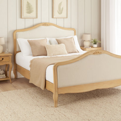 The Furniture Market French Chateau Oak 4Ft 6In Double Bed With Natural Linen Fabric from B&Q