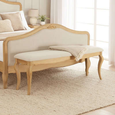 B&Q -  French Chateau Oak Large Bench With Natural Linen Fabric Seat