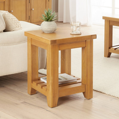 The Furniture Market Cheshire Oak Side Lamp Table With Slatted Shelf from B&Q