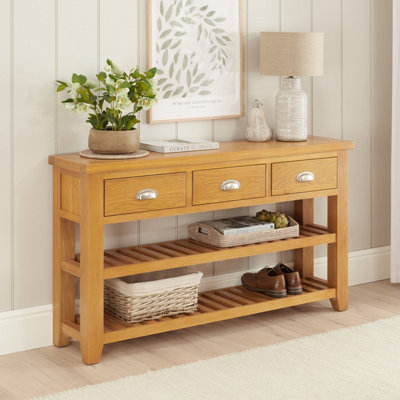 The Furniture Market Cheshire Oak Large Console Table With Three Drawers from B&Q
