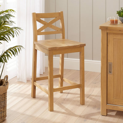 The Furniture Market Marbury Solid Oak Cross Back Kitchen Counter Bar Stool Comfortable Contoured Oak Seat Compatible With Tie On Fabric Seat Cushions from B&Q