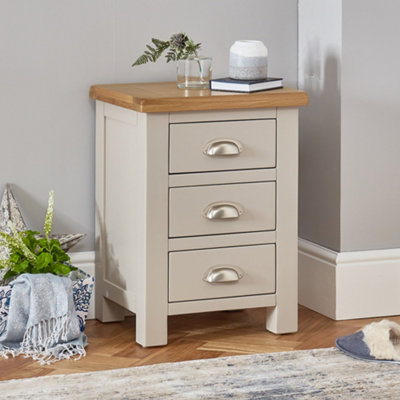 The Furniture Market Cotswold Grey Painted 3 Drawer Bedside Table Light Grey Satin FinishNatural Oak TopBrushed Steel Cup HandlesFully Assembled from B&Q