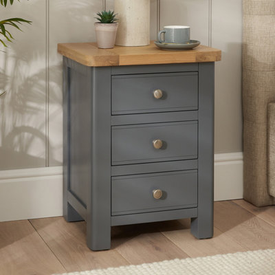 The Furniture Market Marbury Slate Grey Painted 3 Drawer Bedside Table Wooden Lamp Side Table Light Whitewash Oak Top For Bedroom And Living Room from B&Q