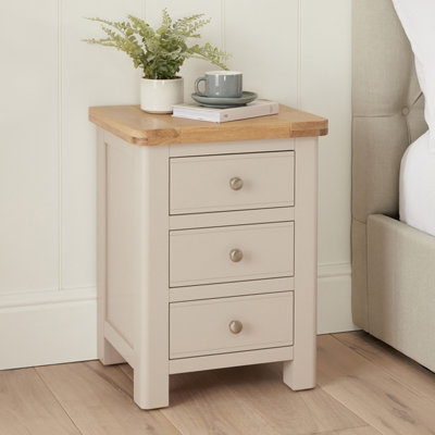 The Furniture Market Marbury Putty Grey Painted 3 Drawer Bedside Table Wooden Lamp Side Table Light Whitewash Oak Top For Bedroom And Living Room from B&Q