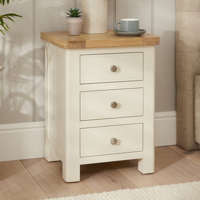 The Furniture Market Marbury Cream Painted 3 Drawer Bedside Table Wooden Lamp Side Table Light Whitewash Oak Top For Bedroom And Living Room from B&Q