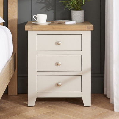 The Furniture Market Cheshire Dove Grey 3 Drawer Bedside Table Solid Oak Whitewash Top Shaker Style Nightstand Fully Assembled Bedroom Storage Cabinet from B&Q
