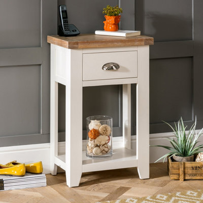 The Furniture Market Cheshire Cream Painted Telephone Table With Drawer & ShelfSmall Console TableLimed Oak TopPremium Quality from B&Q