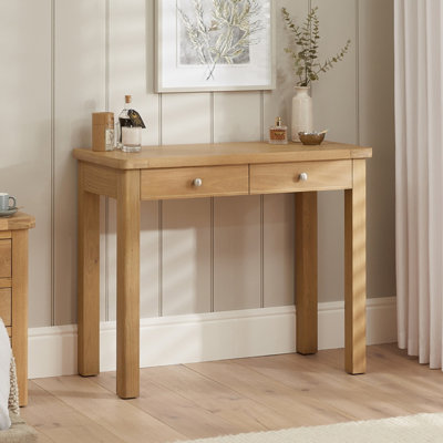The Furniture Market Marbury Oak Two Drawer Dressing Table Desk Solid Wood Writing Desk Whitewashed Oak Top Bedroom Vanity Or Home Office from B&Q