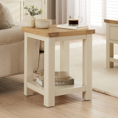 The Furniture Market Marbury Cream Painted Lamp Table Wooden Side Table With Shelf Whitewash Oak Top Modern Country Styling from B&Q