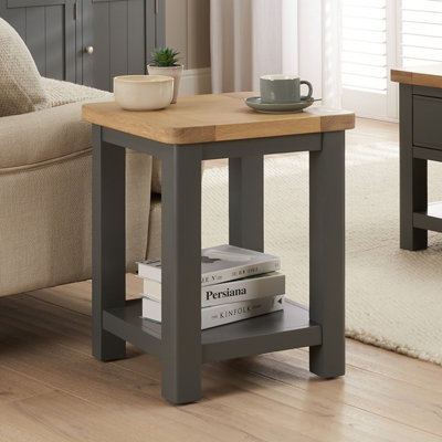The Furniture Market Marbury Slate Grey Painted Lamp Table Wooden Side Table With Shelf Whitewash Oak Top Modern Country Styling from B&Q