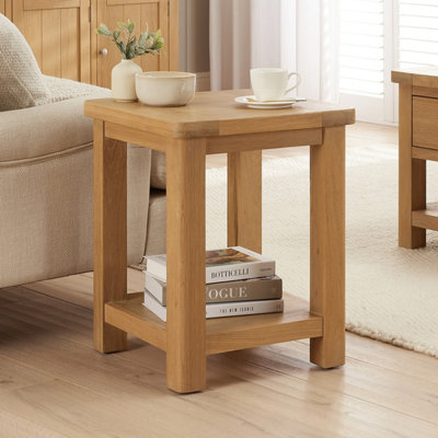The Furniture Market Marbury Oak Lamp Table Wooden Side Table With Shelf Whitewash Oak Modern Country Styling from B&Q