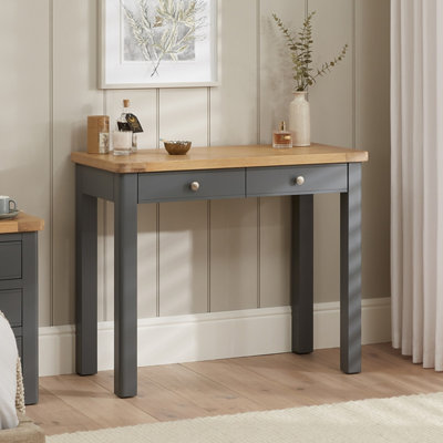 The Furniture Market Marbury Slate Grey Painted Two Drawer Dressing Table Desk Solid Wood Writing Desk Whitewashed Oak Top Bedroom Vanity Home Office from B&Q