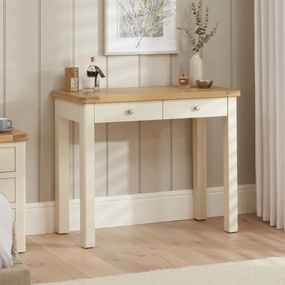 The Furniture Market Marbury Cream Painted Two Drawer Dressing Table Desk Solid Wood Writing Desk Whitewashed Oak Top Bedroom Vanity Or Home Office from B&Q