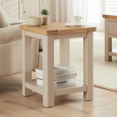 The Furniture Market Marbury Putty Grey Painted Lamp Table Wooden Side Table With Shelf Whitewash Oak Top Modern Country Styling from B&Q