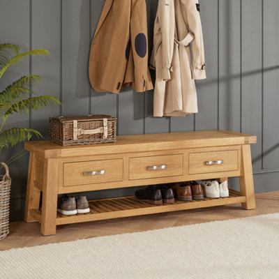 The Furniture Market Marbury Oak Large Trestle Hallway Shoe Bench from B&Q