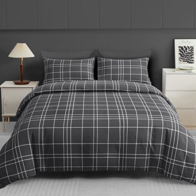B&Q -  Grace Double Duvet Set Premium Brushed Microfiber Duvet Cover Double Ultrasoft  Duvet Double Cover Set With Zipper Closure