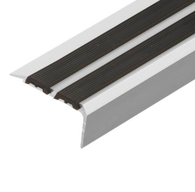 Cezar Anti Slip Stair Nosing 35 X 19.5mm Anodised Aluminium With Rubber Inserts Nr35Silver With Black Rubber1.0M from B&Q
