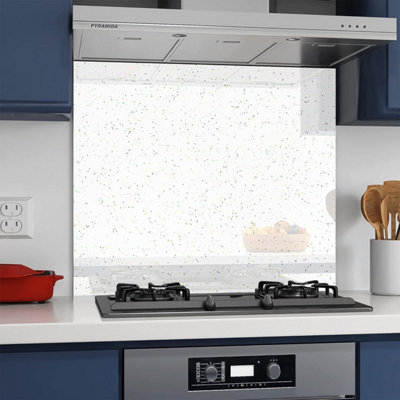 Belofay 50X60Cm White Sparkles 6mm Tempered Glass Splashback For Kitchen, 6mm Toughened Glass Heat Resistant Splashbacks