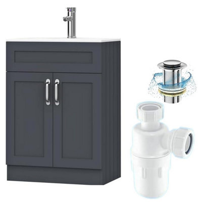 Belofay 500mm Bathroom Vanity Unit With BasinWhite Ceramic Bathroom Sink With Trap And WasteNo Tap Included(Crawley Grey) from B&Q