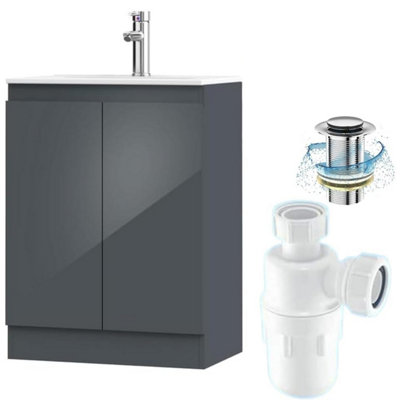 Belofay 500mm Bathroom Vanity Unit With BasinWhite Ceramic Bathroom Sink With Trap And WasteNo Tap Included(Denvor Grey) from B&Q