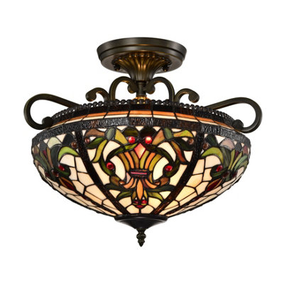 Belofay Tiffany Ceiling Light Semi Flush Stained Glass Handmade Uplighter Shade Ceiling Lights For Living Room16X11 Inches from B&Q