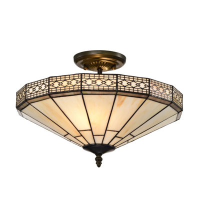 BELOFAY Mission Tiffany Ceiling LightStained Glass Handmade Uplighter Shade Ceiling Light For Living Room from B&Q