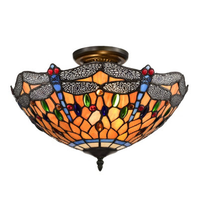 Belofay Dragonfly Style Tiffany Ceiling Light Stained Glass Handmade Uplighter Shade Ceiling Lights For Living Room from B&Q