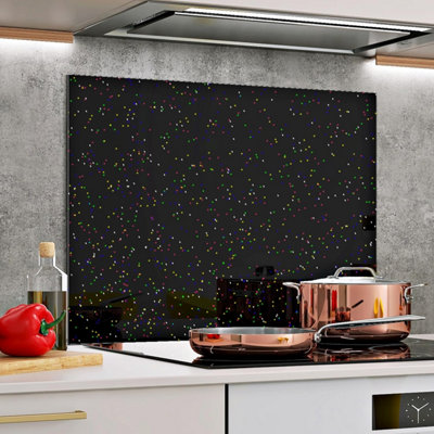 Belofay 70X90Cm Black Sparkles Tempered Glass Splashback For Kitchen6mm Toughened Glass Heat Resistant Splashbacks from B&Q