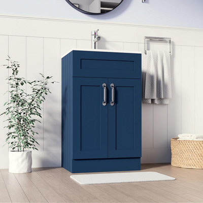 Belofay 500mm Bathroom Vanity Units With Basin With White Ceramic Bathroom Sink Soft Close Hinges & 1 Tap Hole (Crawley Blue) from B&Q