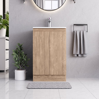 Belofay 500mm Denvor Wood Grains Laquered Cloakroom Vanity Unit With BasinWith 1 Tap Hole Ceramic Basin And Soft Close Hinges from B&Q