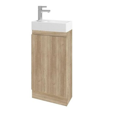 Belofay 400mm Bathroom Vanity Units With Basin With White Ceramic Bathroom Sink Soft Close Hinges & 1 Tap Hole (Newyork Woodgrain) from B&Q