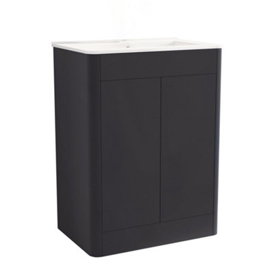 Belofay Vanity Unit With Basin600mm Floor Standing Bathroom Vanity Unit With BasinHigh Gloss Grey1 Tap Hole Ceramic Basin from B&Q