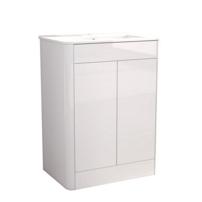 Belofay Vanity Unit With Basin600mm Floor Standing Bathroom Vanity Unit With BasinHigh Gloss White1 Tap Hole Ceramic Basin from B&Q