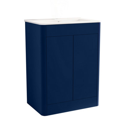 Belofay Vanity Unit With Basin600mm Floor Standing Bathroom Vanity Unit With BasinHigh Matt Blue1 Tap Hole Ceramic Basin from B&Q