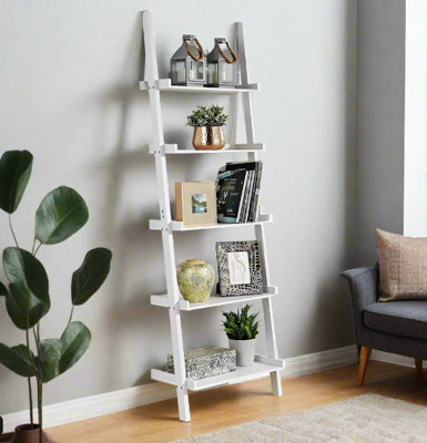 Modcraft 5-Tier White Ladder ShelfLeaning Storage Bookcase from B&Q