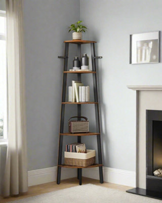Modcraft Rustic 5-Tier Corner Ladder Shelf And Industrial Bookcase & Plant Stand from B&Q