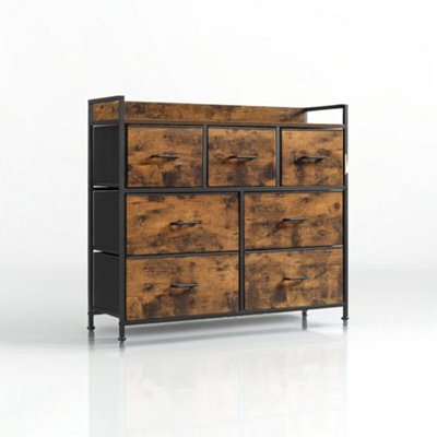 7 Drawer Single Shelf Rustic Chest Of Drawers - Size: 85 X 98 X 29Cm - Wilko Brown Modcraft - Image 3