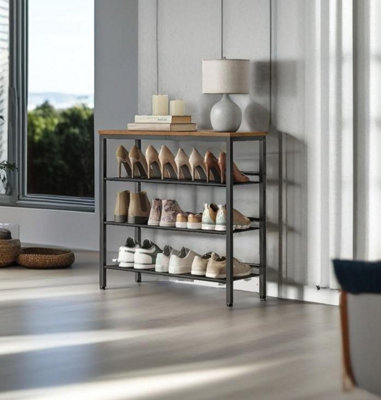 Modcraft Rustic Brown 3 Shelf Metal Shoe Rack With Adjustable Mesh Shelves - Image 4