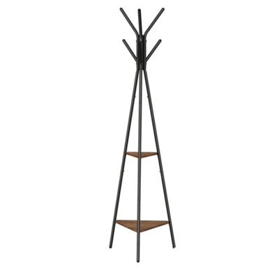Modcraft Rustic Brown 2 Shelf 6 Hooks Industrial Coat Rack Stand - Image 3