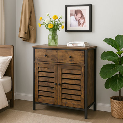 Modcraft Rustic Floor Cabinet With Drawer & Louvered Doors Freestanding Storage Unit For Hallway Or Bedroom from B&Q