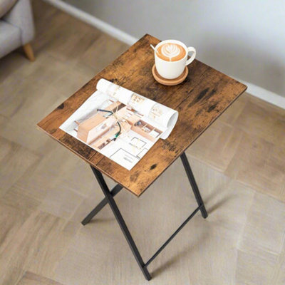 B&Q -  Folding Side TableRustic Brown Industrial Tray Table For Sofa Or Couch